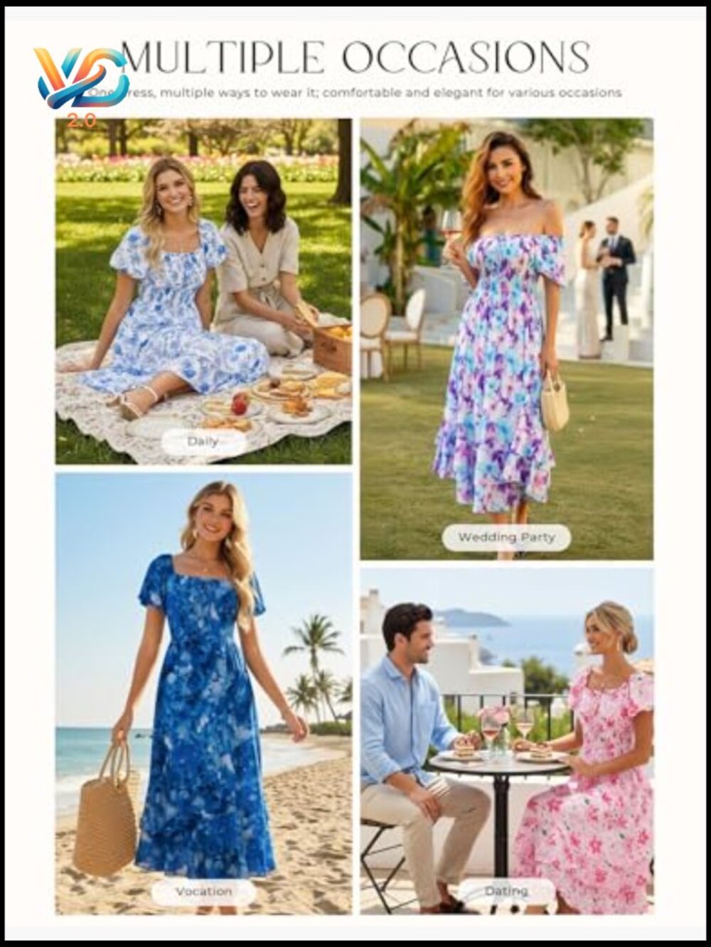Flowy A-Line Maxi Dress with Pockets Square Neck Puff Sleeve - Picture 6 of 7